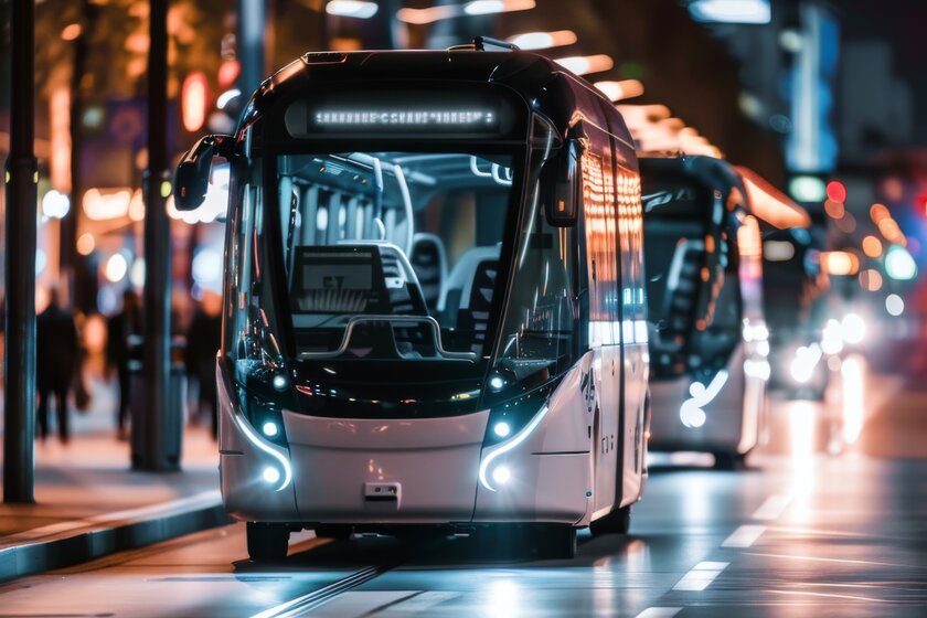 Autonomous bus on a dark road